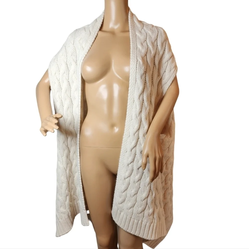 Kate Spade O/S Wool Alpaca Blend Cable Knit Ivory‎ Sleeveless Cardigan Vest
